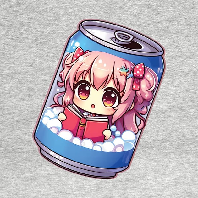 Anime Girl reading a book inside a soda can by blue-koala